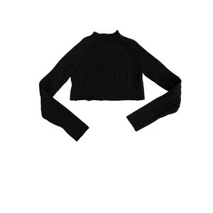 House of Harlow 1960 Black Ribbed Mock Neck Long Sleeve Crop Sweater Top L